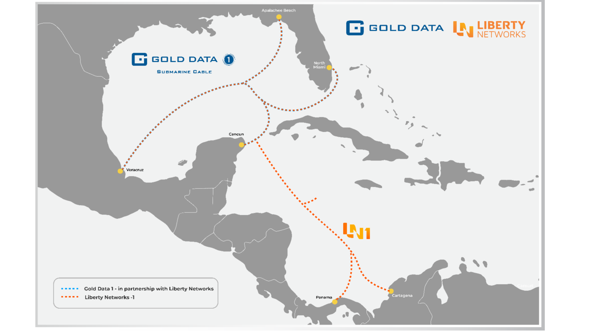 Liberty Networks y Gold Data combinan el sistema Gold Data 1 (GD-1) con el nuevo sistema, Liberty Networks 1 (LN-1), proporcionando una ruta única y diversa entre Estados Unidos y México, Colombia, Panamá, el Caribe y el mercado interno al sur de Estados Unidos

