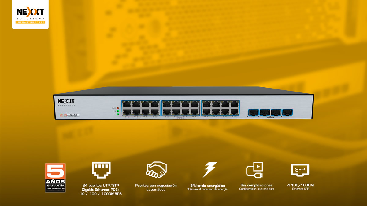 Nexxt Solutions Infraestructura robustece su oferta local con dos soluciones de montaje en bastidor diferenciadas por su enfoque operativo: mientras el modelo NSW-A2400UR prioriza el ahorro energético con un diseño sin ventilador y un ancho de banda de 48Gbps, el NSW-A2848PUR se presenta como una central de alto rendimiento con capacidad de hasta de 56Gbps, conectividad de fibra óptica SFP y puertos PoE++ que soportan el estándar IEEE 802.3bt de hasta 90W para dispositivos de alta demanda. Ambas soluciones están diseñadas para la escalabilidad y eficiencia de las redes empresariales modernas.