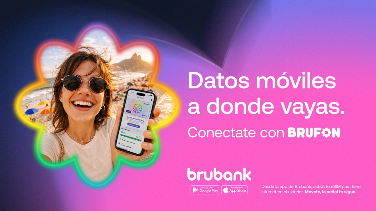 BruFon permite contratar datos en el exterior para más de 150 países, controlar el consumo en tiempo real y recargar todo desde la app de Brubank. 